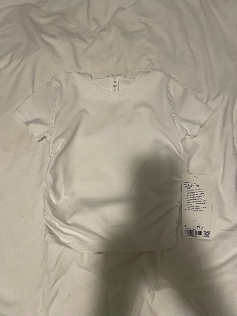 Lululemon White All it takesCrew Neck Short Sleeve Shirt size 2 NWT